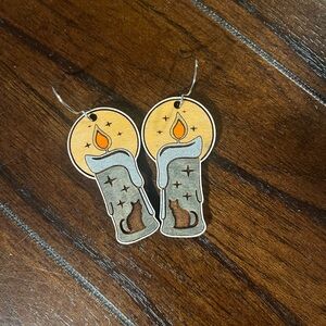 Candle Design Earrings - Silver and Gold